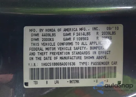 2011 Honda Accord Exl from USA, damaged, VIN 1HGCS1B86BA001636